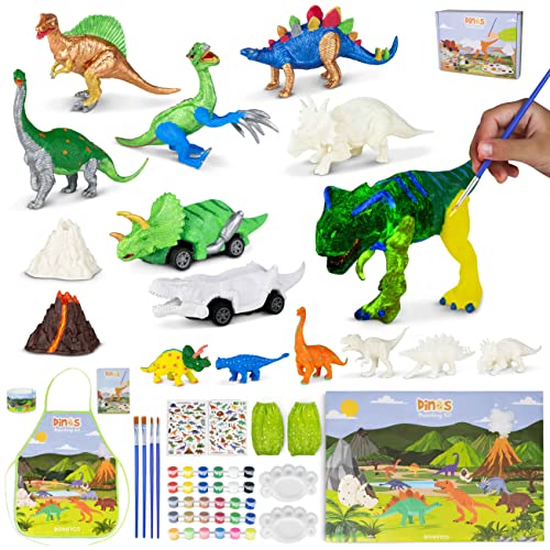 BONNYCO Dinosaurier Spielzeug mit 16 Figuren zum Malen von Basteln, Kinder mit Glanz im Dunkeln | Spielzeug für Kinder 3 4 5 6 7 8 9 10 Jahre Geschenke für Kinder Geburtstag, Weihnachten, Kommunion von BONNYCO