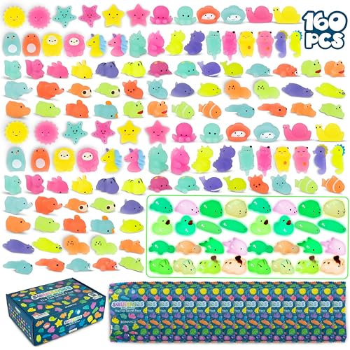 BONNYCO Mochi Squishy Set Mitgebsel Kindergeburtstag Gastgeschenke 160 Stück Kleine Geschenke für Kinder sie leuchten im Dunkeln, Mitbringsel Kindergeburtstag, Gastgeschenk Kindergeburtstag von BONNYCO