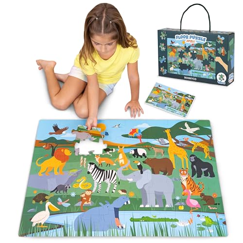 XXL Puzzle 48 Teile Kinder - BONNYCO | Floor Puzzle Dschungeltiere | Bodenpuzzle Kinder Geschenke für Jungs Mädchen | Puzzel Große Teile XXL Kinderspielzeug 2 3 4 5 6 7 8 Jahre Geburtstag Weihnachten von BONNYCO