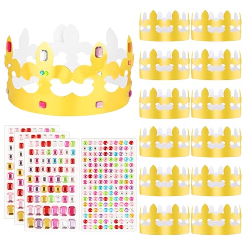 BOOMTOP 12pcs Papier Kronen Kinder Geburtstagskrone Papier Gold Papierkrone Geburtstag Partyhüte mit 4 Strasssteine Selbstklebend Glitzersteine Kindergeburtstag Party für Geburtstagsparty Babyshower von BOOMTOP