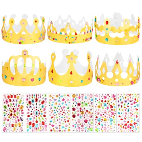 BOOMTOP 12pcs Papier Kronen Kinder Geburtstagskrone Papier Gold Papierkrone Geburtstag Partyhüte mit 6 Strasssteine Selbstklebend Glitzersteine Kindergeburtstag Party für Geburtstagsparty Babyshower von BOOMTOP