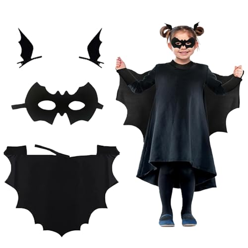 BOOSHMall Fledermaus Kostüm Kinder Mädchen Jungen, Halloween Kinder Kostüm Vampir Fledermaus Set mit Maske+Umhang+Haarschmuck, 110 von BOOSHMall