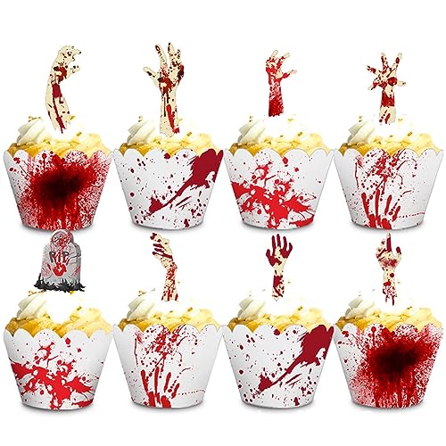 BOOSHMall 48 Stück Halloween Cupcake Topper, Halloween Muffin Deko, Horror Tortendeko für Halloween Party Kuchen Käseplatte Vorspeisen Dekor von BOOSHMall