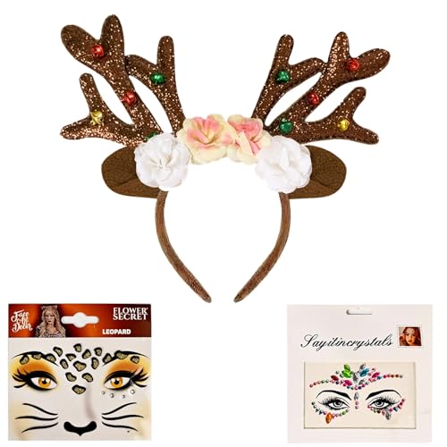 BOOSHMall Weihnachtsstirnband, Rentier Geweih Haarreif, Süßes Geweih Haarbänder, Weihnachten Weihnachtsfeier Zubehör, Dekorationen Geschenke Für Karneval, Weihnachten, Maskerade von BOOSHMall