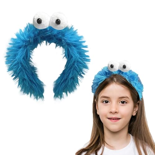 BOOSHMall krümelmonster Haarreif, Blau Cookie Keks Monster Haarreif mit 2 Kulleraugen, Krümelmonster Stirnband, lustige haarreifen zu Halloween, Karneval, Fasching Party Verkleidung Accessoires von BOOSHMall