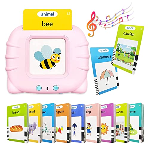 BOOWEN Sprechende Flash-Karten Lernspielzeug für Kleinkinder 112 Blätter 224 Wörter Hörbar Interaktive Spielzeug Baby Flash Cards Lernkarteikarten Geschenk für Jungen Mädchen 2-5 Jährige (Rosa) von BOOWEN