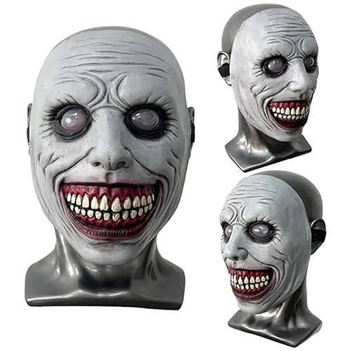 BOPILUYT Gruselige Halloween Maske Lächelnde Dämonen Horror Maske Gruseligste Gruselige Horror Kostüm Maske mit weißem Auge für Unisex - WhiteEyes von BOPILUYT