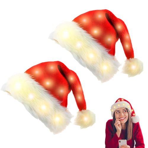 2 Stück Led Weihnachtsmütze Nikolausmütze, Led Weihnachtsmützen Erwachsene, Nikolausmütze Erwachsene, Weihnachtsmann Mütze, Nikolausmütze Rot, Led Weihnachtsmütze Erwachsene, Für Weihnachten Partys von BORDEAG