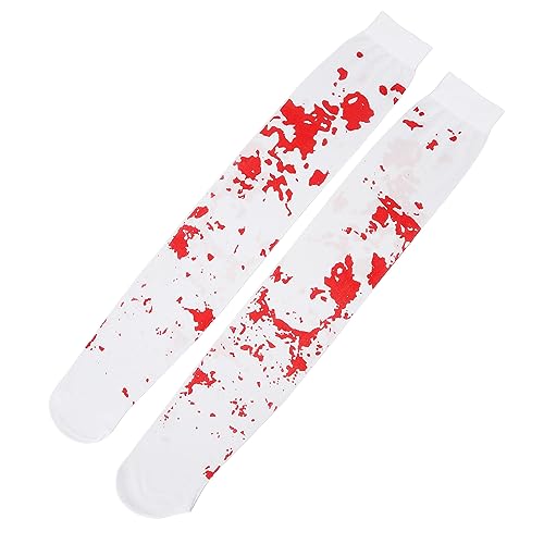 BORDSTRACT Halloween Blutige Strümpfe Cosplay Hohe Socken Weiß, Blutig, Overknee Oberschenkel Lange Strümpfe für Frauen Mädchen Halloween Party Cosplay von BORDSTRACT