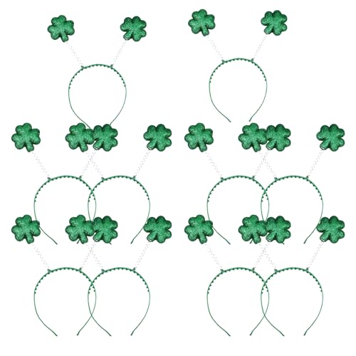 BORFUE 10 x St. Patrick's Day Haarreif, irisches Kleeblatt-Kopf, Bopper mit grünem Kleeblatt-Stirnband, grünes irisches Zubehör, Kostüm-Gefälligkeiten von BORFUE