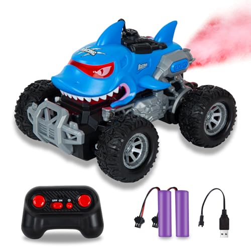BORSTOYPRO Ferngesteuertes Auto für Kinder, Ferngesteuerte Hai Monster Truck für Mädchen, RC Monster Truck Shark Car mit Spray LED Licht, Geschenk Spielzeug für Jungen Kinder BORSTOYPRO Ferngesteuertes Auto für Kinder, Ferngesteuerte Hai Monster Truck für Mädchen, RC Monster Truck Shark Car mit Spray LED Licht, Geschenk Spielzeug für Jungen Kinder von BORSTOYPRO