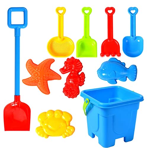 BOSSETY Sanspielzeugset, 10 Stück,Strand, Sand Toys Kids Set,Sandkasten,mit 1 Strandeimer, 4 Strandformen, 5 Strandschaufeln, für Kinder Jungen Mädchen von BOSSETY