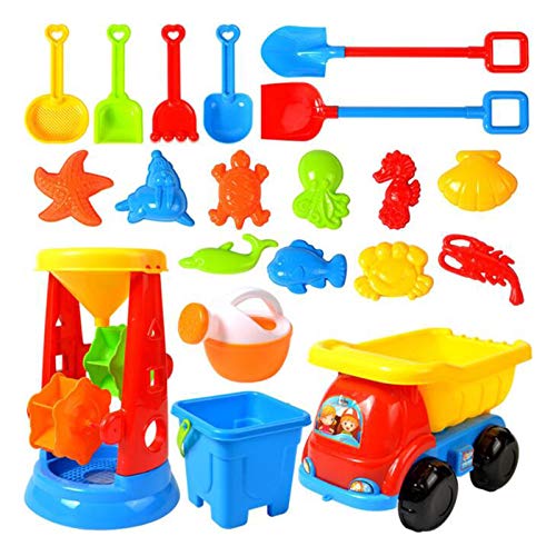 BOSSETY Sanspielzeugset, 20 Stück,Strand, Sand Toys Kids Set,Sandkasten,mit Eimer, Schaufel, Sandformen .Sandspielzeugauto, Gießkanne, für Kinder Jungen Mädchen von BOSSETY