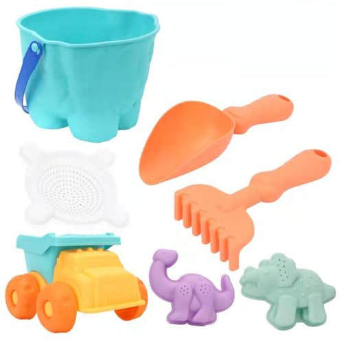 BOSSETY Sanspielzeugset, 7 Stück, Sand Toys Kids Set, mit 1 Strandlaster, 2 Sandschaufeln, 3 Sandformen, 1 Eimer, für Kinder Jungen Mädchen, Strand, Sandkasten von BOSSETY