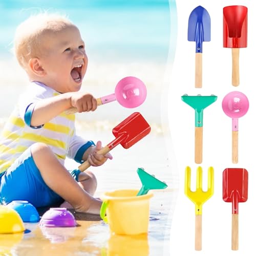 BOSSETY Sanspielzeugset,6 StückSand Toys Kids Set, mit 3 * Strandschaufel + 2 * Strandharke + 1 * Strandlöffel, für Kinder Jungen Mädchen,Sandkasten von BOSSETY