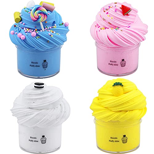 BOSSETY Slime Fluffy,4pcs 60ml Bunter Mischwolken-Zuckerwatte-Schleim, Sensorisches Schleim Spielzeug und EIN Halloween-Geburtstagsgeschenk für Mädchen und Jungen im Alter von 8–12 Jahren von BOSSETY