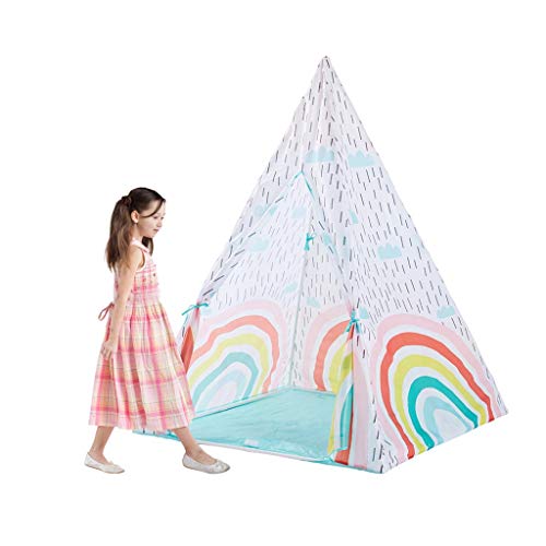 BOSSETY Spielzelt-Buntes Kinderzelt mit Wolken und Regentropfen 100*100*140cm-Prinzessin Prinz Schlosszelt,Kinderhaus Junge Mädchen Faltbar Kinderspielhaus Garten Camping Kinderzimmer Spielzeug Tent von BOSSETY