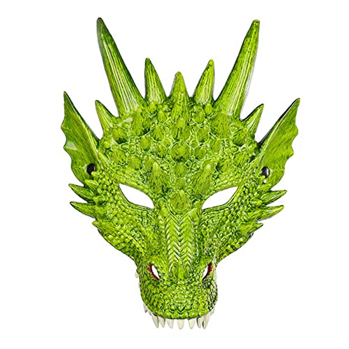 BOTCAM Familienfest Drachen Halloween Cosplay Kopfschmuck Cosplay Drachenkopf für Festival Party Halloween Falscher Bart Mit Schnurrbart (Green, One Size) von BOTCAM