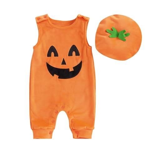 BOTCAM Halloween Außenhandel Kinderkleidung und Mädchen Baby Kürbisform ärmelloses langes Ha Kleid mit Hut Halstuch Musselin Junge (Red, 0-3 Months) von BOTCAM