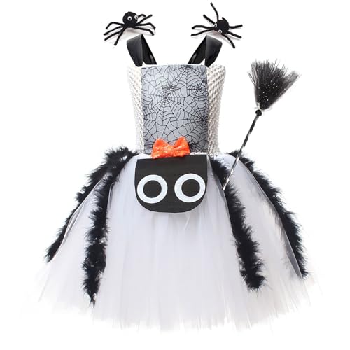 BOTCAM Halloween Kinderkostüm Kleid Mädchen Cosplay Kostüm Hexenkleid Kinderferien Verkleidung Kostüme Schwarzes Mädchen (White, 8-9 Years) von BOTCAM