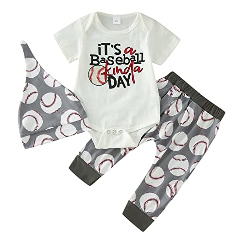 BOTCAM Halloween Kostüm Baby 74 Brief Strampler Body Cartoon Baseball Drucke Hosen Hut Outfits Baby Kleid Hochzeit (White, 6-12 Months) von BOTCAM