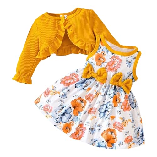 BOTCAM Kleinkind-Mädchen-Set mit langärmeligem Mantel und ärmellosem Kleid, zweiteilig, für 3 bis 24 Monate Kostüm Baby (Yellow, 3-6 Months) von BOTCAM