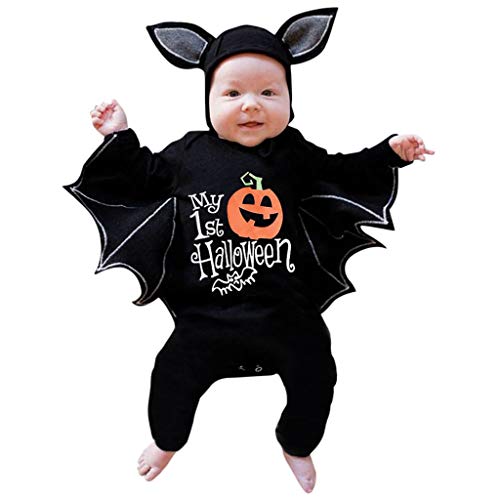 BOTCAM Kostüm Karneval-Jungs Cosplay Romper Sprunganzüge + Hut Baby Girls Outings Stramper & Jumphat Body 68 Junge (Black, 9-12 Months) von BOTCAM