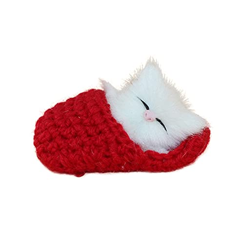 BOTCAM Plüschfigur Süße schlafende Katze Hausschuhe klingende Simulation Plüschtier Dekor Kinder Geschenk Puppen & Stofftiere Klein 25 cm (Red, One Size) von BOTCAM