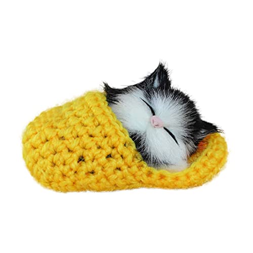 BOTCAM Plüschfigur Süße schlafende Katze Hausschuhe klingende Simulation Plüschtier Dekor Kinder Geschenk Puppen & Stofftiere Klein 25 cm (Yellow, One Size) von BOTCAM