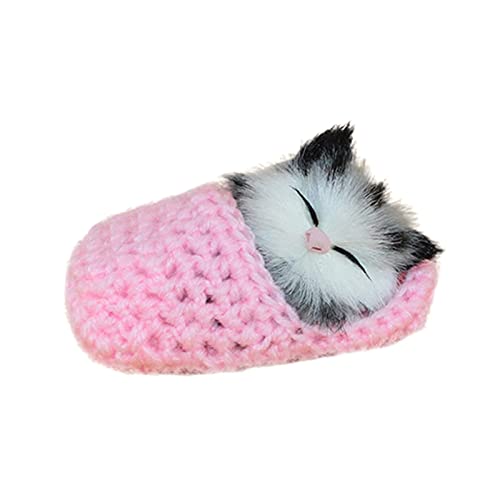 BOTCAM Süße schlafende Katze Hausschuhe klingende Simulation Plüschtier Dekor Kinder Geschenk Puppen & Stofftiere Wolfsset Aus Zweiteilig (Pink, One Size) von BOTCAM