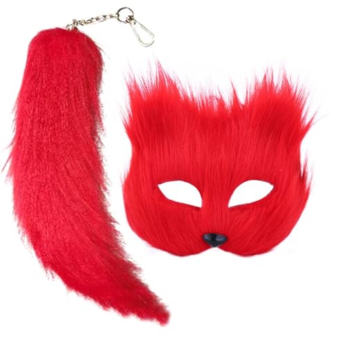 BOTCAM und Schwanz-Set für Mädchen, pelzig und langer Schwanz, Cosplay, Wolfsschwanz, Katze Gummiband (Red, A) von BOTCAM