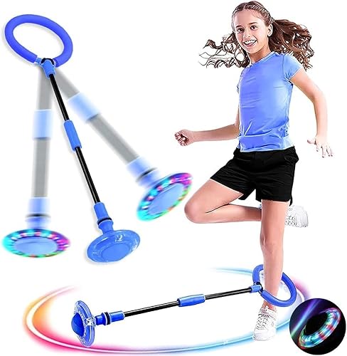 BOTOING Springring Fußkreisel Kinder, Swing Wheel mit Lichtrad, Swing Wheel Kinder, Faltbarer Springender Ball Blinkender, Geeignet für Geschenk Kinder 6 ab 10 Jahre (Blue - Without Backpack) von BOTOING