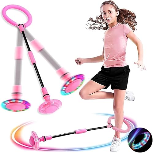 BOTOING Springring Fußkreisel Kinder, Swing Wheel mit Lichtrad, Swing Wheel Kinder, Faltbarer Springender Ball Blinkender, Geeignet für Geschenk Kinder 6 ab 10 Jahre (Pink - Without Organiser Bag) von BOTOING