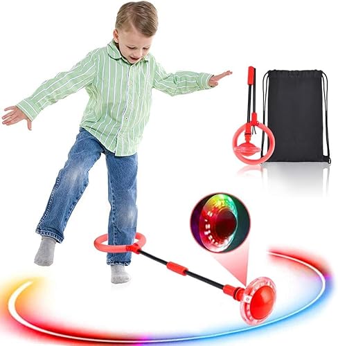 BOTOING Springring Fußkreisel Kinder, Swing Wheel mit Lichtrad, Swing Wheel Kinder, Faltbarer Springender Ball Blinkender, Geeignet für Geschenk Kinder 6 ab 10 Jahre (Red - with Backpack) von BOTOING