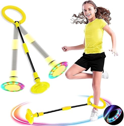 BOTOING Springring Fußkreisel Kinder, Swing Wheel mit Lichtrad, Swing Wheel Kinder, Faltbarer Springender Ball Blinkender, Geeignet für Geschenk Kinder 6 ab 10 Jahre (Yellow - Without Backpack) von BOTOING