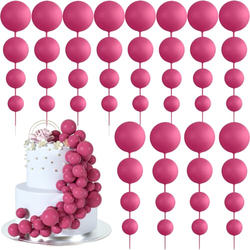 BOUBONI 48 Stück Tortendeko Kugeln Cake Topper Kuchen Kugeln Dekorationen Ballon Cupcake Tortenaufleger für Geburtstag Party Hochzeit Babyparty Kuchendekoration (Heißes Rosa) von BOUBONI