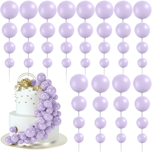 BOUBONI 48 Stück Tortendeko Kugeln Cake Topper Kuchen Kugeln Dekorationen Ballon Cupcake Tortenaufleger für Geburtstag Party Hochzeit Babyparty Kuchendekoration (Hellviolett) von BOUBONI