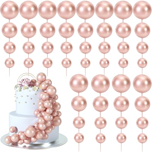 BOUBONI 48 Stück Tortendeko Kugeln Cake Topper Kuchen Kugeln Dekorationen Ballon Cupcake Tortenaufleger für Geburtstag Party Hochzeit Babyparty Kuchendekoration (Roségold) von BOUBONI