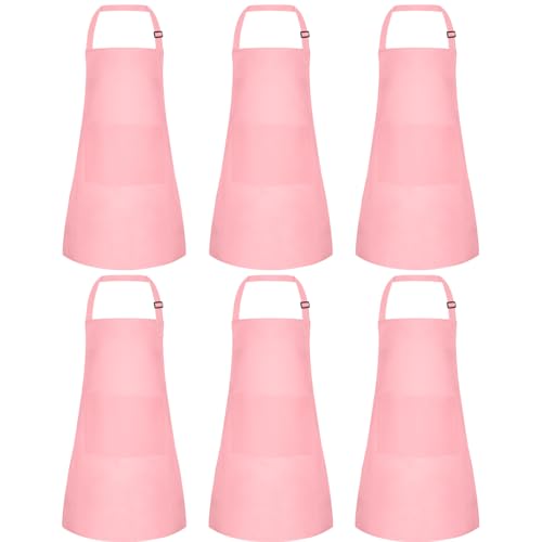 BOUBONI 6 Stück Kinder Schürze mit 2 Taschen Verstellbare Kinderschürze für Jungen Mädchen Kinder Kochschürze Kinder Backschürze für Kochen Backen Malen Basteln Grillen Aktivitäten (Rosa) von BOUBONI