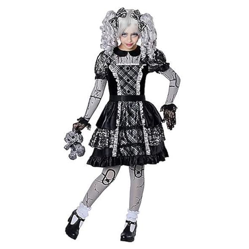 BOVOSHA Kinder Halloween Kostüm Mädchen Cosplay Kostüme Outfits Schwarz Spitze Kleid + Kopfbedeckung Set für Halloween Party (Schwarz, 10-12T) von BOVOSHA