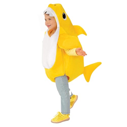 BOVOSHA Jungen Halloween Hai Kostüme für Kinder Mädchen Tier Kostüm mit Kapuze Bodysuit Cosplay für Rollenspiel Bühne Halloween Party (Gelb, 1-2T von BOVOSHA