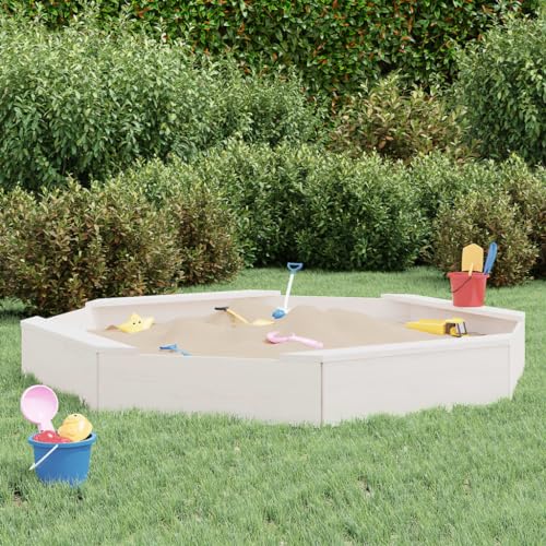 Home & Garden Sandkasten mit Sitzplätzen weiß achteckig Massivholz Kiefer Möbel Wahl von BOWEKAM