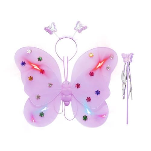 BOWTONG irls Flügel Feenflügel, leuchtende Schmetterlings-Feenflügel mit mehrfarbigen, blinkenden Schmetterlingen, kleine Kinderflügel, G blinkende LEDs, von BOWTONG