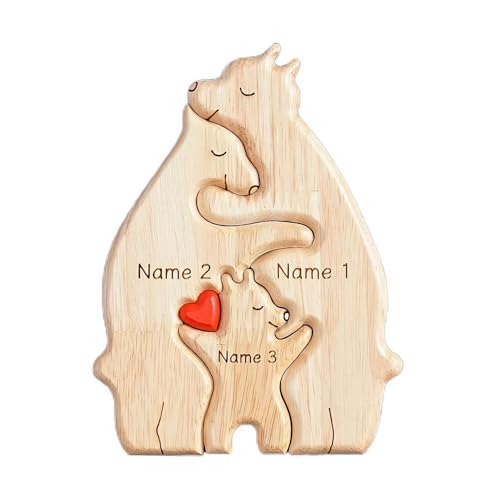 Personalisiertes Holz-Bär-Puzzle mit Namen der Familie, personalisiertes Puzzle mit 2–7 Namen, individuelles Familienbär-Puzzle, Geschenke für Heimdekor/Weihnachtsdekoration, Holzdekor (Stil 2) von BOWTONG