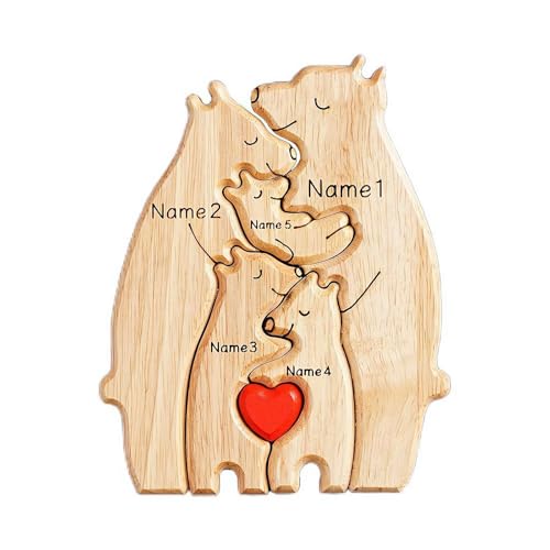 Personalisiertes Holz-Bär-Puzzle mit Namen der Familie, personalisiertes Puzzle mit 2–7 Namen, individuelles Familienbär-Puzzle, Geschenke für Heimdekor/Weihnachtsdekoration, Holzdekor (Stil 4) von BOWTONG