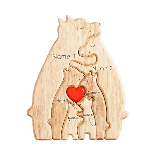 Personalisiertes Holz-Bär-Puzzle mit Namen der Familie, personalisiertes Puzzle mit 2–7 Namen, individuelles Familienbär-Puzzle, Geschenke für Heimdekor/Weihnachtsdekoration, Holzdekor (Stil 5) von BOWTONG