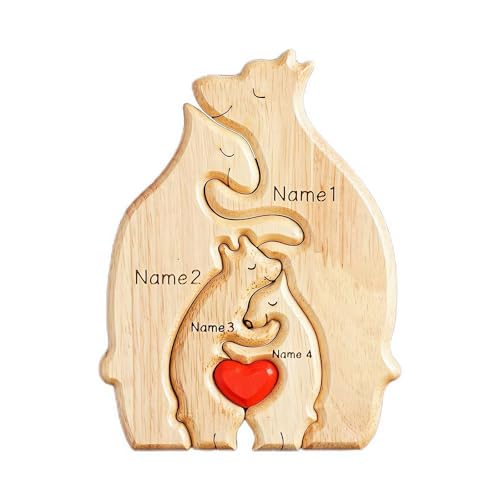 Personalisiertes Holz-Bär-Puzzle mit Namen der Familie, personalisiertes Puzzle mit 2–7 Namen, individuelles Familienbär-Puzzle, Geschenke für Heimdekor/Weihnachtsdekoration aus Holz (Stil 3) von BOWTONG