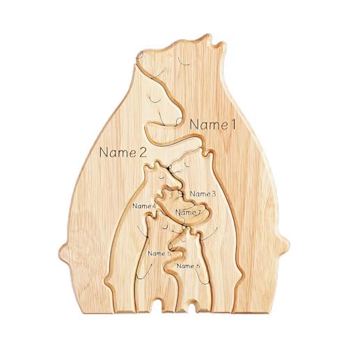 Personalisiertes Holz-Bär-Puzzle mit Namen der Familie, personalisiertes Puzzle mit 2–7 Namen, individuelles Familienbär-Puzzle, Geschenke für Heimdekor/Weihnachtsdekoration aus Holz (Stil 6) von BOWTONG