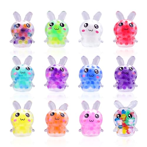 BOXOB 12stk Squishy-Osterhase, Mini Quetschbälle Hasenform Füller für Osterkörbchen Eierfüller Stressabbau Zappelspielzeug Geschenke für Kinder Jungen Mädchen Partygeschenke (Zufällige Farben) von BOXOB