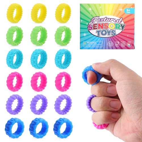 18 Stück Fidget Toys Sensory Rings, 6 Texturen Silikon Fidget Sensory Rings Akupressurringe Sensory Finger Toys Quiet Fidgets für das Klassenzimmer Fidget Ring für Kinder von BOXOB